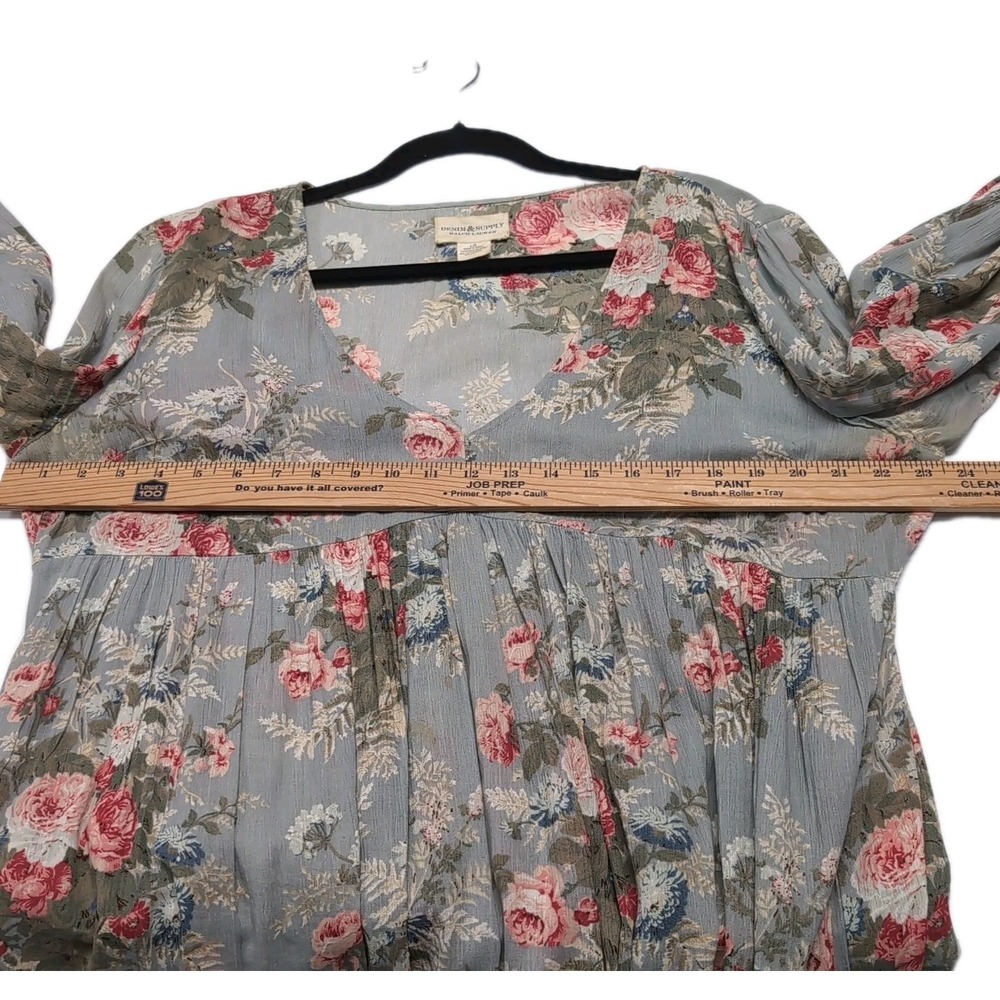 Denim & Supply Ralph Lauren Babydoll Mini Dress L Green Floral Pockets Prairie - Picture 9 of 14
